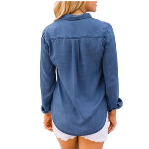 Camisas de Mezclilla Azules con Botones y Mangas Largas para Mujer, Estilo Occidental, Vintage, Casual, 2025 - Product Image 2