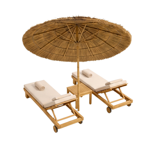 ARTERRA - Juego de Tumbonas de Lujo para Patio, Tumbona de Madera de Teca con Sombrilla de Paja, Muebles de Primera Calidad para Hoteles y Villas - Product Image 3
