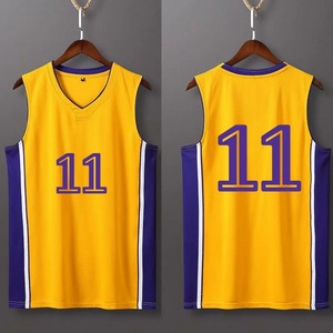 Maillot de basket-ball jaune et violet 23, col en V, sans manches, respirant, en polyester, unisexe, pour adultes, toutes saisons, impression des numéros d'équipe - Product Image 2