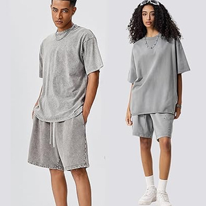 Men Street Style T Shirt Shorts <b>Set</b> Summer Cotton Casual Matching Outfit Loose Fit 2 Piece <b>Set</b> Acid Wash - Product Image 3