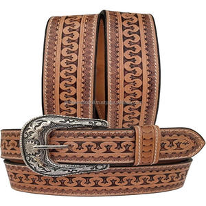 Ceinture d'outillage à main de style occidental en cuir véritable grain de qualité supérieure avec boucle de designer en laiton antique gravé floral - Product Image 2
