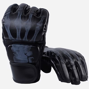 Gants de boxe en cuir noir pour adultes, gants d'entraînement MMA, sangle de poignet réglable, équipement d'arts martiaux antidérapant - Product Image 1