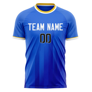 เสื้อฟุตบอลชายลายทางสีน้ำเงินแบบซับลิเมชั่น แขนสั้น ระบายเหงื่อได้ดี คอกลม ชุดทีม ใส่ได้ทุกฤดู - Product Image 3