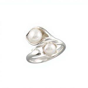 Bague ouverte ajustable en argent sterling 925 avec double perle d'eau douce pour femme, bijoux de mode en gros - Product Image 1