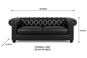 Sofá Moderno de Cuero Genuino de 2 Plazas, Sofá Chesterfield Negro de Cuero para Sala de Estar, Muebles para Interiores de Villa, Hotel, Salón - Product Image 3