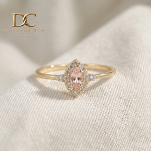 Bague en or jaune massif 10 carats avec saphir Padparadscha, diamant cultivé en laboratoire, bijoux fins pour femmes, certifiée IGI, alliance de luxe - Product Image 5