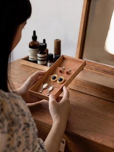 Handmade Natural Wood Jewelry Organizer <b>Box</b> Stackable <b>Drawer</b> Style Jewelry Display <b>Storage</b> Case for Rings Earrings Necklaces - Product Image 2