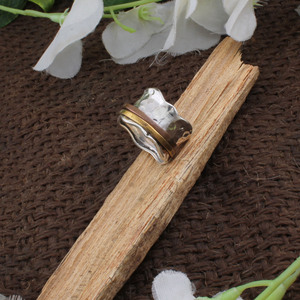 Wholesale Classic 925 Sterling Silver Hammered <b>Spinner</b> <b>Ring</b> Tri Color Brass Copper Spinning Band Anti Anxiety Meditation Party - Product Image 4