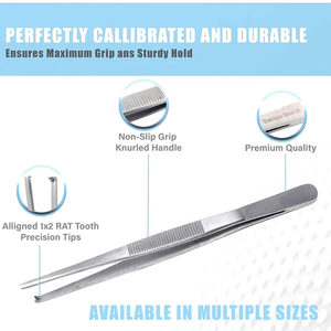Pinces à tissus chirurgicales premium à dents de rat 1x2 en acier inoxydable, réutilisables, pour dissection, 14cm 16cm 20cm CE - Product Image 1