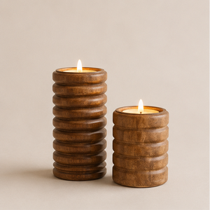Handmade Ribbed Wooden <b>Tea</b> Light Candle Holder Set For Home Decoration Natural Wood Fluted Candlestick <b>Stand</b> For Tabletop Decor - Product Image 5