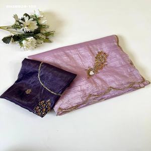 Conjunto de Saree y Blusa de Primera Calidad para Festivales, Diseño Candy Crush con Peacock Butta Hecho a Mano, Precio de Mayoreo, Saree Love - Product Image 1