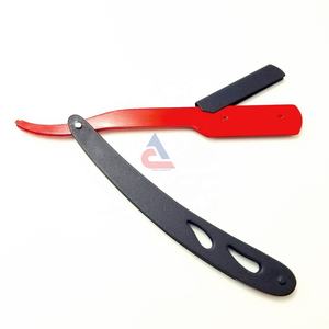 Maquinilla de afeitar de acero inoxidable recta peluquero Manual con recubrimiento en polvo negro y rojo profesional al por mayor uso para afeitado facial y corporal - Product Image 6