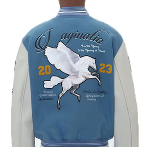 Chaqueta de Béisbol Letterman Azul de Lana con Mangas de Cuero Blanco y Parche de Chenille, Estilo Bomber de Moda Urbana, Venta al por Mayor - Product Image 6