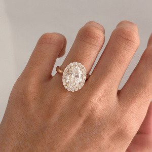 Anillo de Diamante Cultivado en Laboratorio con Certificado IGI, 1ct-5ct, Ovalado, con Halo Festoneado, Banda de Oro Sólido de 18K, 14K, 10K, Plata 925, Anillos de Compromiso y Boda - Product Image 4