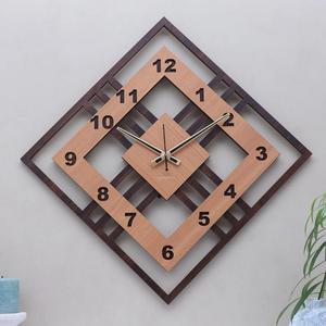 Modern Wooden <b>Wall</b> <b>Clock</b> Geometric Square Design Arabic Numeral Quartz Analog <b>Clock</b> for Living Room Bedroom Office Home Decor - Product Image 1