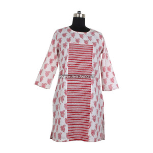 Vestido Túnica de Algodón con Estampado Artesanal para Mujer, Modelo DHB004, el Mejor Vestido con Estampado Artesanal - Product Image 4