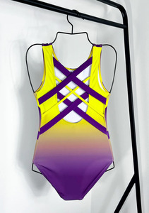 Justaucorps de ballet personnalisé pour femme, sans manches, dégradé violet-jaune, taille élastique, pour l'entraînement de danse des filles et la scène pour enfants - Product Image 5
