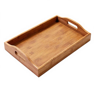 Eco Friendly Bamboo <b>Kitchen</b> <b>Tray</b> Large Rectangular Wooden Serving Board with Easy Grip Cutout Handles - Product Image 1