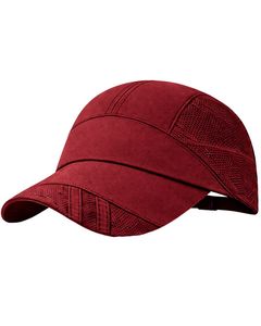 Men Maroon Mesh Panel Sports Cap Breathable Lightweight Adjustable Summer Running Training Outdoor Baseball Hat For Men Use - Product Image 1