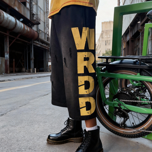 Shorts d'été décontractés pour hommes en coton épais personnalisé, style streetwear, avec cordon de serrage et imprimé graphique, effet délavé vintage, vente en gros OEM - Product Image 1