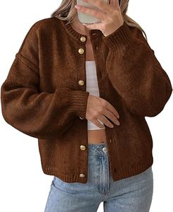 Cárdigan de punto marrón de manga larga con cierre de botones, color sólido, suéter de otoño 100% acrílico, corte regular, suéteres para hombre - Product Image 1