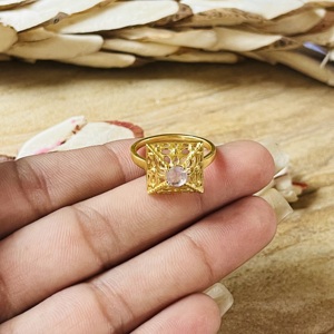 New Arrival Rose Quartz Geometric Filigree <b>Ring</b> Boho Brass <b>Ring</b> For Women 18k Gold Plated <b>Dainty</b> Pyramid <b>Ring</b> Wholesale/OEM/ODM - Product Image 2