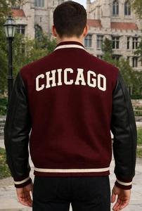 Veste universitaire Letterman de l'Université de Chicago avec col montant, logo sur le devant, coupe-vent et respirante, design éco-responsable - Product Image 3