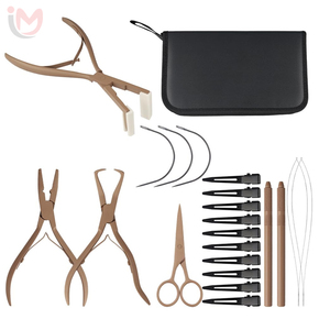 Kit d'outils pour extensions capillaires : Perles en silicone I-Tip, Pince à 2 trous, Aiguille de tirage, Petit étui en similicuir - Product Image 3