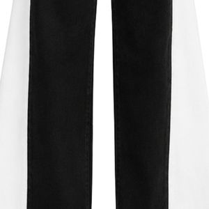 Jean large noir personnalisé pour femme, taille haute, en denim bicolore, style décontracté streetwear, pantalon tendance coupe ample - Product Image 4