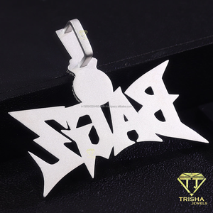 Colgante BAZZ de Plata 925 con Moissanita y Diamantes, Diseño de Letra Gótica Iced Out, Cadena de Eslabones Cubanos, Joyería de Lujo Hip Hop - Product Image 5