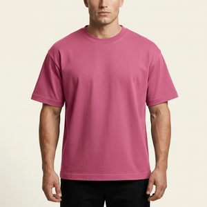 T-shirt Oversize Rose Uni en Coton Mélangé pour Homme, Épaules Tombantes, Style Streetwear, Décontracté, Grande Taille, Vêtement d'Été – OEM/ODM - Product Image 2