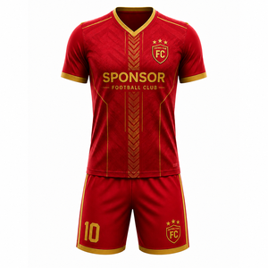 Equipación de Fútbol Elite en Rojo y Dorado, Conjunto de Camiseta y Pantalones Cortos de Alto Rendimiento con Diseño Moderno y Ajuste Cómodo - Product Image 1
