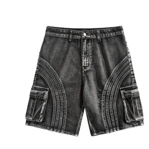 Custom Mens Rhinestones Fireworks Denim Shorts Sparkly Crystal Beaded Blue <b>Jean</b> Shorts Y2K Streetwear Baggy Fringed Jorts Shorts - Product Image 5