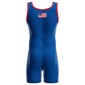 Combinaison de lutte imprimée blanche et bleue pour jeunes et hommes, uniforme de lutte en spandex, combinaison de musculation avec logo d'équipe, combinaison de gym - Product Image 2