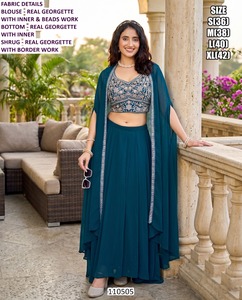 Elira Teal Bhandhani Georgette Traditional Lehenga Choli Glam Set with Quick Dry for <b>Women</b> Floor-Length Party Wear - Product Image 1