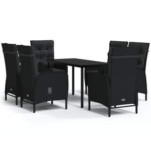 Set da pranzo Patio nero da 7 pezzi con cuscini per mobili da esterno - Product Image 2