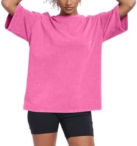 Camiseta de Manga Corta con Cuello Redondo Extra Grande para Mujer, 100% Algodón, Color Sólido, Corte Holgado, Largo Regular, Hombros Caídos, Primavera Verano - Product Image 1