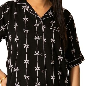 Conjunto de Pijama de Satén con Estampado de Palmeras en Blanco y Negro para Mujer, Camisa de Manga Larga con Botones y Pantalones a Juego, Ropa de Dormir Suave, Ropa de Estar por Casa, OEM - Product Image 4