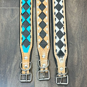 Nouveau collier pour animaux de compagnie personnalisé fait à la main en cuir noir et blanc à carreaux avec boucle pour petits chiens de taille moyenne - Product Image 5
