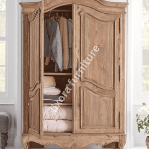 Luxury Handcrafted Solid Wood 2 Door <b>Wardrobe</b> French Provincial Carving Natural Finish Armoire - Product Image 3