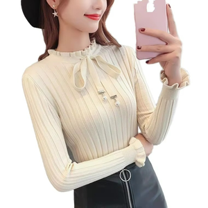 เสื้อสเวตเตอร์ลำลองทรงเข้ารูปสำหรับผู้หญิง คอทรงโอ แขนยาว ถักนิตติ้ง สวมใส่สบาย ระบายอากาศได้ดี สีพื้น เหมาะสำหรับฤดูใบไม้ร่วงและฤดูหนาว - Product Image 2