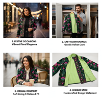 Veste bomber bohème en velours tissé brodé pour femmes, col montant floral Suzani, doublure en coton, réversible, manteau d'hiver