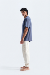 Men's <b>White</b> Cotton <b>Cargo</b> Sweatpants Elastic Waist Relaxed Fit Casual Summer Wear - Product Image 2