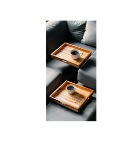 Bandeja de servir hecha a mano de madera maciza, diseño rectangular grande para mesa de café, otomana, servicio y exhibición decorativa. - Product Image 6