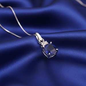 Pendentif en saphir bleu vintage, forme coussin, argent sterling 925, bijou artisanal, cadeau unique pour elle - Product Image 3