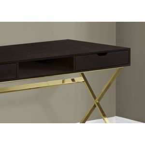 Scrivania Moderna Contemporanea da 48 Pollici per Ufficio e Casa con Cassetti Portaoggetti, Laminato Marrone e Metallo Dorato - Product Image 3