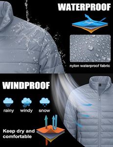 Men's Lightweight <b>Packable</b> Down Coat Waterproof Winter Hooded <b>Jacket</b> with 100% Down Filling Casual Storage Pouch - Product Image 5