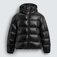 Veste d'hiver décontractée pour homme, noire, à capuche, rembourrée de duvet, coupe-vent, fermeture éclair, longueur courte, coupe régulière