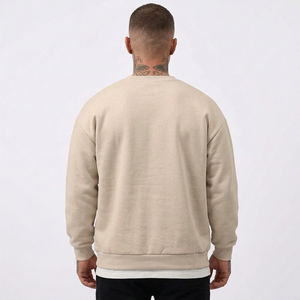 <b>Men's</b> Beige Crewneck Sweatshirt Regular Fit Knitted Cotton Pullover Casual Autumn Wear - Product Image 2