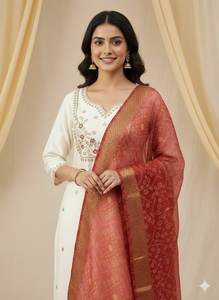 Smooth Design Light Weight Multi Color Banarasi Silk with Beautiful Embroidery Fancy Winter Faux Fur Women's Fancy <b>Kurti</b> - Product Image 3